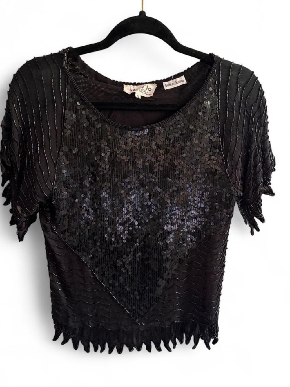 Neiman Marcus Black Short Sleeve Sequin Tee